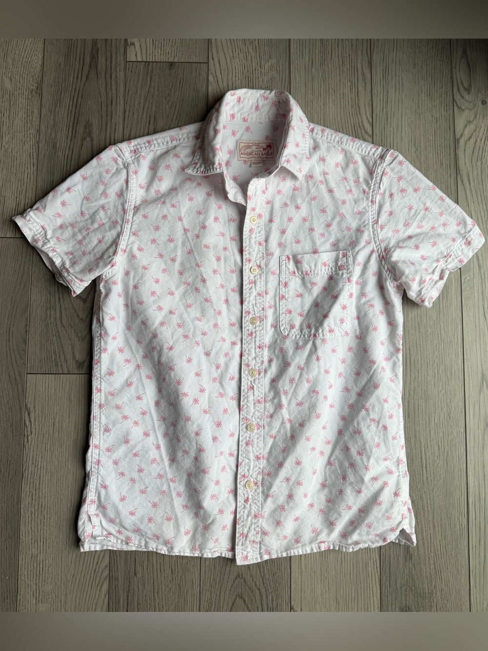 Men’s American Eagle Palm Tree Print Short Sleeve Button-Down Shirt XS
